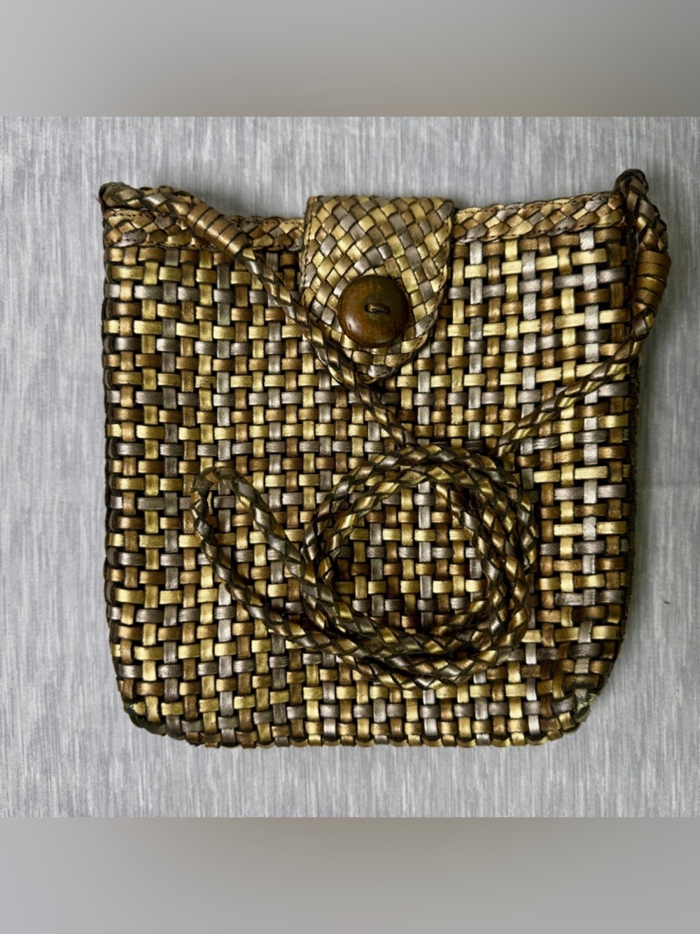 VTG CEM Woven Metallic Leather Crossbody Bag | Bronze Gold | 80s Brazil Boho